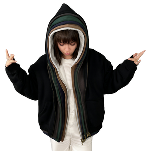 TKAN494 Sweat à capuche zippé unisexe épais en molleton de coton lourd 500G personnalisé pour l'hiver, coupe ample et courte - Product Image 1