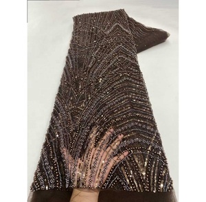Tela de Encaje Francés de Poliéster Ecológico de Alta Calidad con Lentejuelas Bordadas para Vestidos de Novia y <span class=keywords><strong>Ropa</strong></span> de Novia - Product Image 5