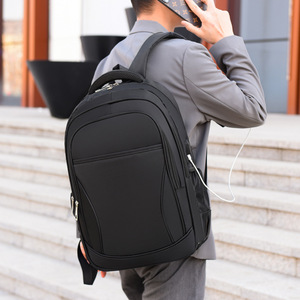 Laptop Backpack Men USB Charging Large Capacity Business Travel Black Solid Color Shoulder Straps Spring 2024 - Product Image 2