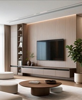 Meuble TV moderne de luxe écologique multifonctionnel avec console multimédia murale en pierre de travertin et cheminée intégrée