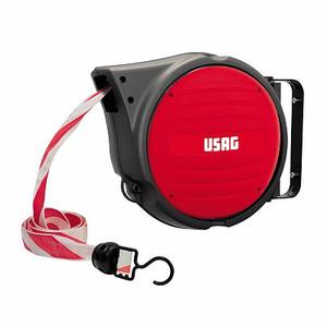 Cinta métrica retráctil Usag de 10 m con rayas rojas y blancas y gancho para medir - Product Image 1