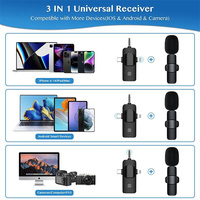 Microphone cravate sans fil 3 en 1 K15, mini microphone pour iPhone, Android, diffusion en direct, jeux, interview, vlog, caméra, téléphone