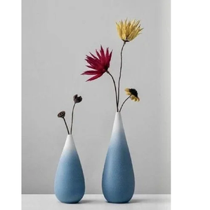 Jarrón de cerámica azul, maceta decorativa de mesa para flores frescas o artificiales, para el hogar, la oficina, la sala de estar, macetas y jardineras. - Product Image 1
