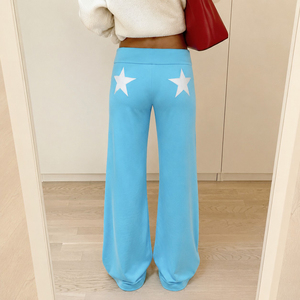 Womens Summer Flat <b>Low</b> <b>Rise</b> <b>Flared</b> Pants with Star Patch Wide Leg Cuffed Hem Casual Loose Y2K Trousers - Product Image 5