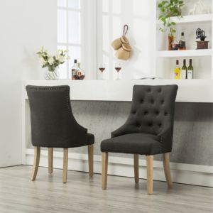 DB Solid <b>Wood</b> Wingback Hostess Chairs Set of 2 Charcoal <b>Button</b> Tufted with Nail Heads Dining Chairs - Product Image 2