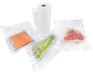 Rouleau de sacs de conservation alimentaire pré-coupés sans BPA, résistants aux perforations, à soudures latérales larges, en matériau PA/PE, design classique, pour scelleuse sous vide chauffante - Product Image 1