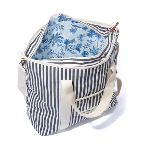 Custom Logo Popular Style Double Sided <b>Navy</b> Stripe Beach Cooler <b>Tote</b> <b>Bag</b> Foldable Portable Canvas Cooler <b>Bag</b> with Extra Pocket - Product Image 2