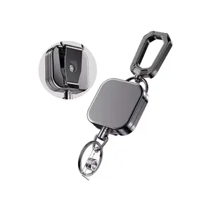 Professional Custom Zinc Alloy Scalable Reel Nylon Rope Keyring Steel Letter Keychain