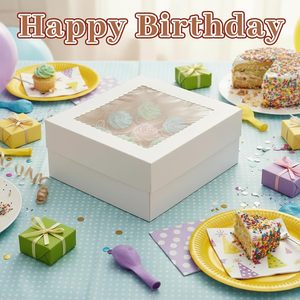 Boîtes à gâteaux carrées demi-format 14x14x6 pouces, blanches, avec grande fenêtre, <span class=keywords><strong>pour</strong></span> pâtisseries, gâteaux, beignets et cupcakes - Product Image 4