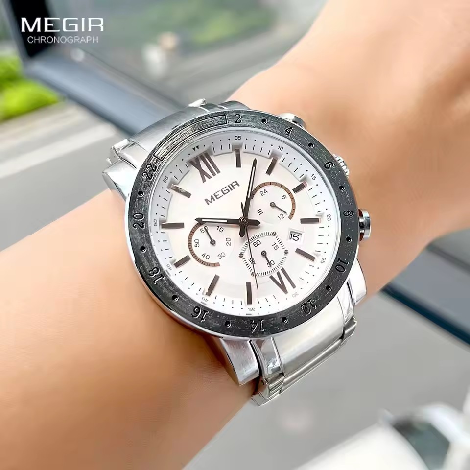 Megir 3008G 3008 24 Hours Quartz Stop Watch Man Business Men's