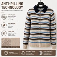 Suéter de Hombre a Rayas con Cuello Camisero y Cierre de Cremallera, Manga Larga, Tejido Estándar, Antiarrugas, Antibolitas, Informal, para Otoño e Invierno