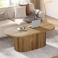 Table basse ovale 47,2 pouces, design rustique en bois cannelé, pour salon, bureau, appartement, meubles de maison brun rustique
