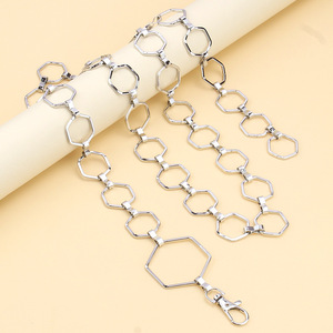 เข็มขัดโลหะรูปทรงหกเหลี่ยมสีทองสำหรับผู้หญิง สไตล์ฮิปฮอป สำหรับงานปาร์ตี้ ทำจากโลหะผสมสังกะสี แบบเส้นเดียว - Product Image 4