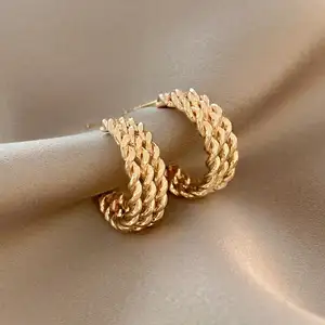 נחושת סגסוגת מעוות stackble קשר להקת C הרבעה מעגל עגול עגילי עם אמיתי זהב ניטע