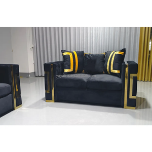 ชุดเฟอร์นิเจอร์อิตาลีเบาหรูหราสีดำทองทันสมัยโซฟาห้องนั่งเล่นโซฟากำมะหยี่ - Product Image 4