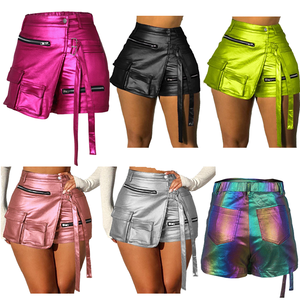 G0659 New Collection Wholesale 2026 Summer <strong>Girls</strong> <strong>Shorts</strong> Mini <strong>Shiny</strong> PU Leather <strong>Short</strong> for Women A-line Cargo Pocket Women's <strong>Shorts</strong> - Product Image 1