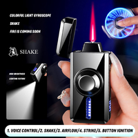 Briquet torche Fidget Spinner coupe-vent à flamme rouge en métal, rechargeable au butane, avec lumière LED et recharge Type-C