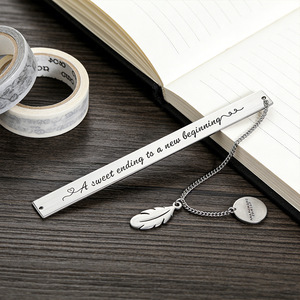 Stainless Steel Engraved <b>Bookmark</b> With Feather Pendant Silver Classic Reusable <b>Bookmarks</b> For Teacher Gift - Product Image 2
