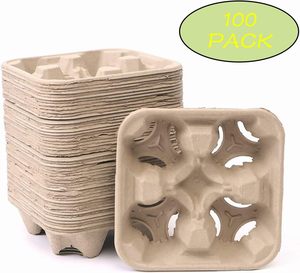 Factory Price Biodegradable Eco Friendly Disposable Single Wall Kraft Color Craft <b>Paper</b> Customizable 4-Cup Holder for Takeaway - Product Image 2
