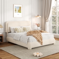 Cadres de lit rembourrés Boucle avec tête de lit arrondie et pied de lit bas pour un mobilier d'intérieur contemporain