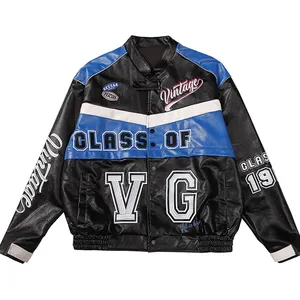 Patchwork Motorcycle Race Car Jackets Custom Logo Embroidery Silicone Patches Leather Varsity Jacket Men