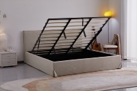 Lit rembourré avec rangement et vérin à gaz, design moderne et unique, en tissu doux