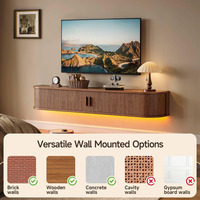 Mueble de TV Flotante Estilo Japandi, Consola Multimedia de Nogal Acanalado, Mueble de Salón con Luz LED, Precio de Fábrica para Pedidos al por Mayor