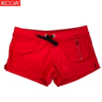 En Stock blanc séchage rapide léger élastique maillot de bain avec poche zippée hommes athlétique entraînement Gym court pour hommes