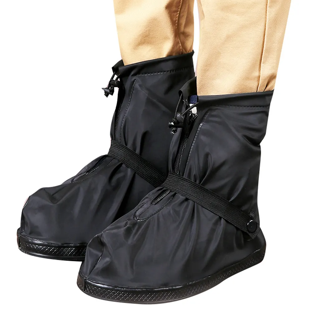Non-Slip PVC Shoe Cover Waterproof Zipper Women Men Reusable Overshoes Shoe Cover Rain Boots Wear-resistant Mid-tube