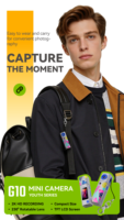 Accessoire de mode, mini caméra numérique, véritable 2K 30fps, caméra portable avec 180° °   Objectif rotatif, batterie 1000 mAh pour vlog de voyage