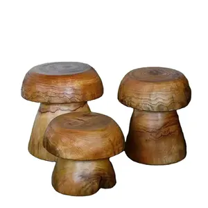 Natural Shape Tree Stump Stool Mushroom End Side Stump Plant Table Nature Wood Finish Outdoor Mushroom Table Stool Statues