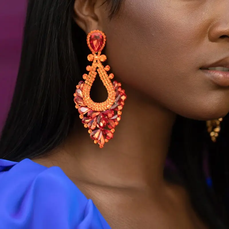Exaggerated Colorful Rhinestone Water Drop Earrings Fashion Women Gemstone Crystal Stud Earrings Jewelry 2022