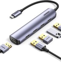Adaptador Hub USB C 5 en 1 UGREEN, Adaptador USB C a HDMI 4K 30Hz, 4 Puertos USB 3.0, Adaptador Multipuerto Tipo C, Transferencia de Datos de Alta Velocidad