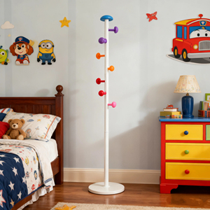 Appendiabiti per Bambini Colorato a Forma di Albero con Base Rotonda Stabile e Ganci Multipli, Stand Autoportante per Vestiti per Camera da Letto e Asilo Nido - Product Image 1