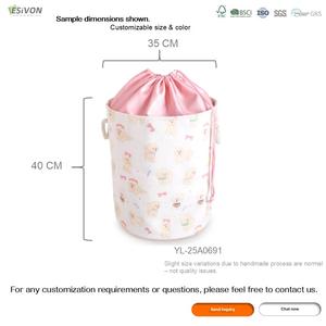 <span class=keywords><strong>Panier</strong></span> à linge en toile imprimé chiot mignon avec cordon de serrage <span class=keywords><strong>rose</strong></span> et poignées, grand bac de rangement pour chambre d'enfant et organisation des jouets pour chiens - Product Image 3