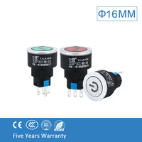 Luz indicadora de plástico LED redonda plana de 16 mm con símbolo de encendido, varios colores, 12 V, 24 V, 220 V, YJ-LA16W-D/Y