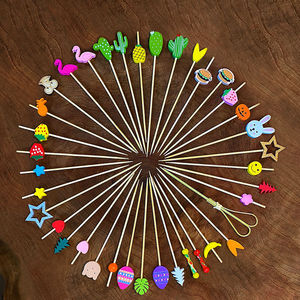 Bâton de Bambou Mixte Animal Mignon Cure-dents Jetable Personnalisable Logo Plusieurs Longueurs Sac Emballage Fruit Fleur Hamburger - Product Image 1