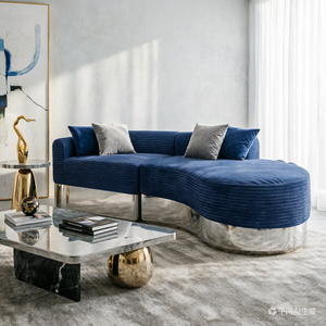 Canapé sectionnel sur mesure <span class=keywords><strong>en</strong></span> forme de vague, revêtement <span class=keywords><strong>en</strong></span> tissu velours côtelé, mousse à mémoire de forme, mobilier moderne pour salon d'appartement et de villa - Product Image 5