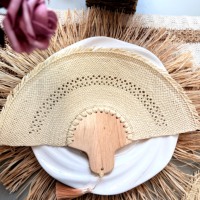 Éventail artisanal personnalisé en paille tressée, vintage et élégant, pour fêtes, mariages, souvenirs, cadeaux invités, cadeaux uniques pour demoiselles d'honneur