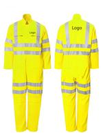 Combinaison de travail réfléchissante 100% coton imperméable personnalisable haute visibilité pour hommes, uniforme de travail ANSI Classe 3 EN ISO 20471 Classe 3 pour mineurs