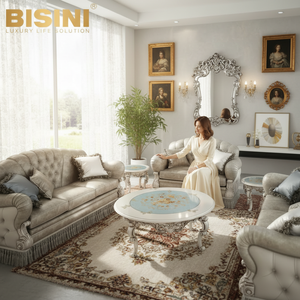 Ensemble de canapés capitonnés de luxe raffiné, fabriqué à la main en Italie, confortable, canapé 3 places avec table basse en nacre - Product Image 4