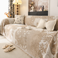 Housse de canapé en chenille à motif floral de luxe léger, extra-large, pour canapé complet, douce et confortable, avec garniture à pompons, antidérapante, serviette de coussin de canapé