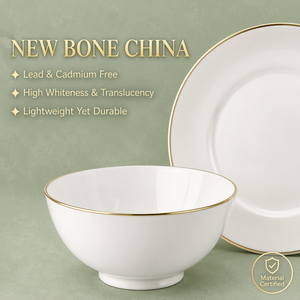Set da Pranzo in Porcellana <span class=keywords><strong>Bone</strong></span> <span class=keywords><strong>China</strong></span> di Lusso, 18 Pezzi, Bianco con Bordo Dorato, Elegante, per 6 Persone, con Confezione Regalo - Product Image 2