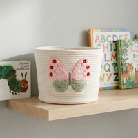 Panier de rangement en corde de coton écologique tressé à la main, organisateur de jouets pour chambre d'enfant, décoration bohème pour chambre de bébé, bac à vêtements enroulé couleur crème
