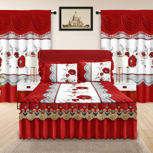 Completo set letto stile americano: <span class=keywords><strong>copriletto</strong></span>, tende, federe e gonna letto con stampa in pizzo per camera da letto - Product Image 2