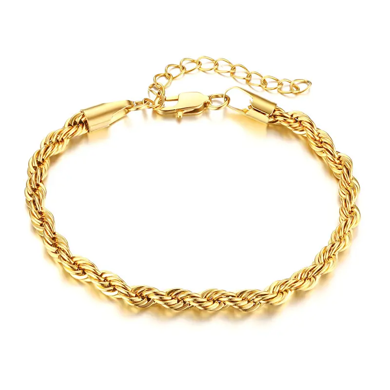 Trendy Wholesale Gold Couple 5mm Rope Chain Women Bracelet Stainless Steel Fashion Jewelry Bracelets