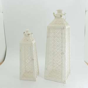 Decor White Metal <strong>Candle</strong> <strong>Lanterns</strong> Set of 2 <strong>Lanterns</strong> Decorative Modern Farmhouse <strong>Lantern</strong> - Product Image 5