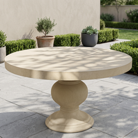Table de salle à manger classique ronde en béton style grossiste, finition grès lisse, base sculpturale pour usage extérieur, villas