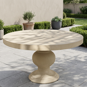 Table de salle à manger classique ronde en béton style grossiste, finition grès lisse, base sculpturale pour usage extérieur, villas - Product Image 2