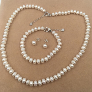 AA Grado 7 mm Botón Redondo Natural Agua Dulce Blanco, Rosa Perla Conjunto de Joyas para Boda Precio de Fábrica - Product Image 4